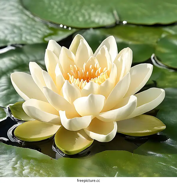 Beautiful Creamy White Water Lily in Pond