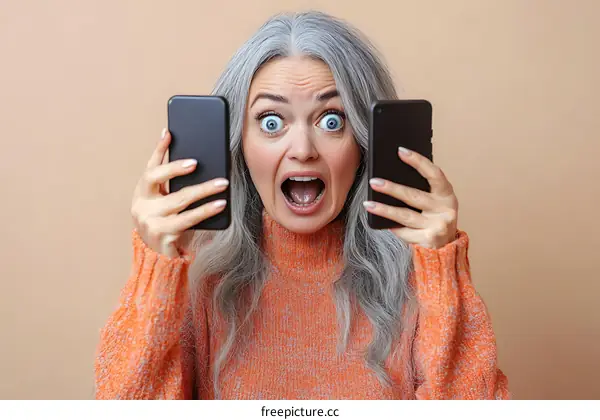 Woman Shocked by Mobile Phone Message