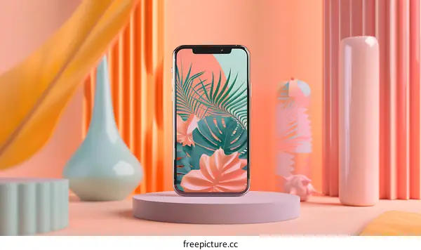 Tropical Phone Mockup with Pink and Orange Background