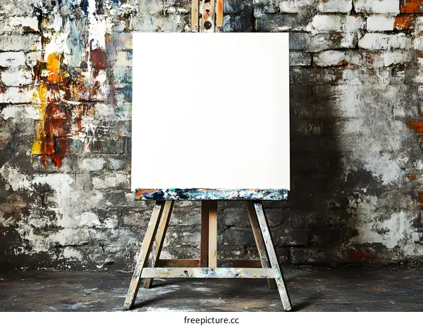 Blank Canvas on Easel Against Brick Wall