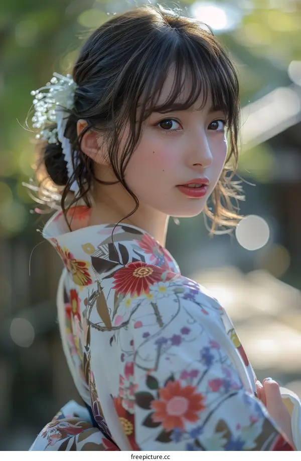 Asian Woman in Traditional Japanese Kimono