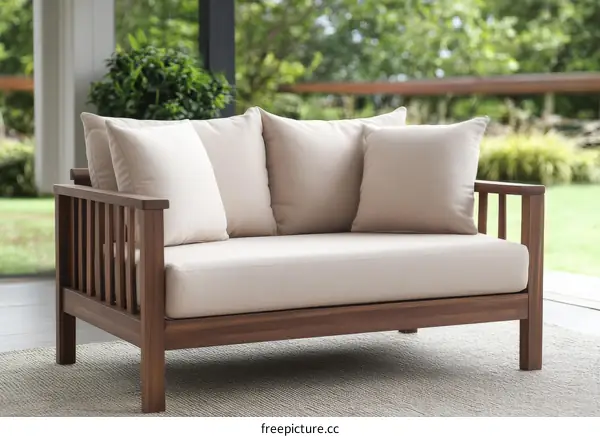 Wooden Outdoor Sectional Sofa with Beige Cushions