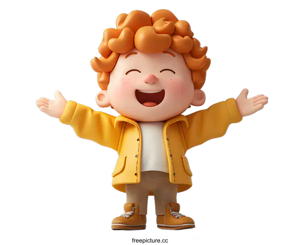 [Transparent Background PNG]Happy Cartoon Boy with Open Arms