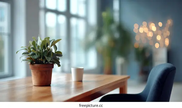 Cozy Indoor Dining Table with Plant