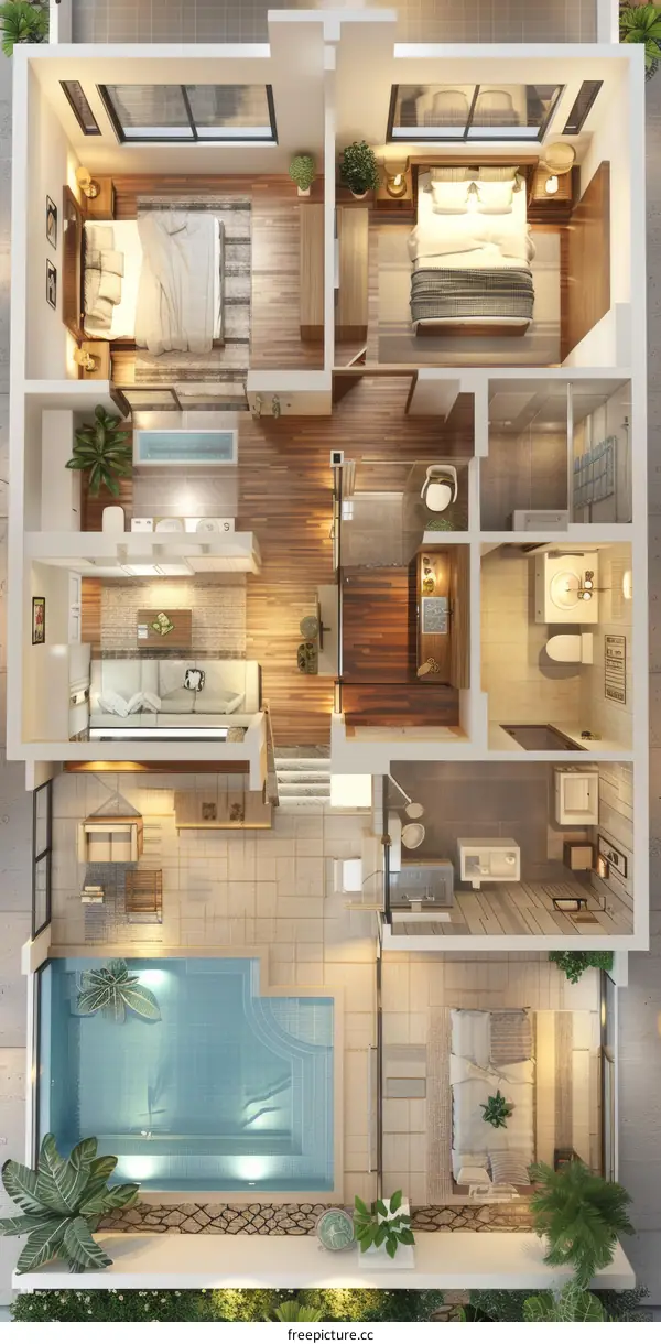 Modern House Floor Plan with Pool Area