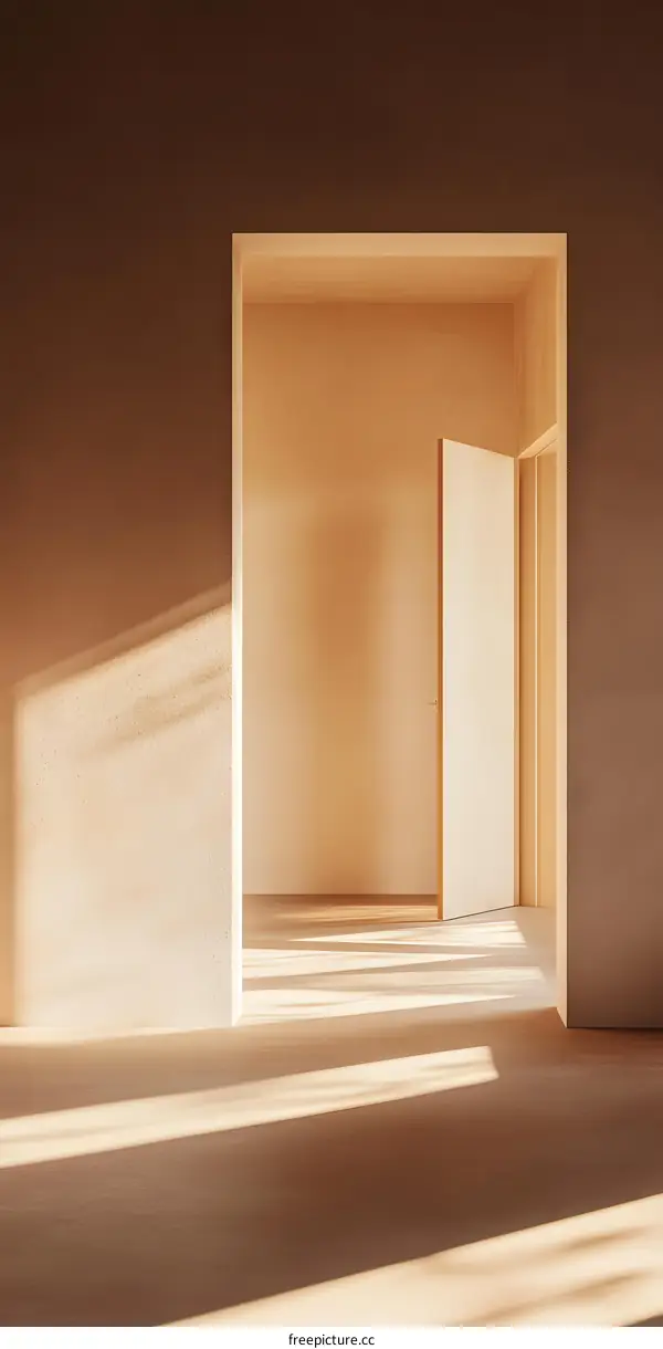 Minimalist Doorway with Light Beams in Room