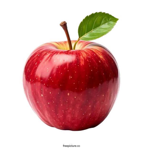 [Transparent Background PNG]Closeup of a Red Apple with a Leaf