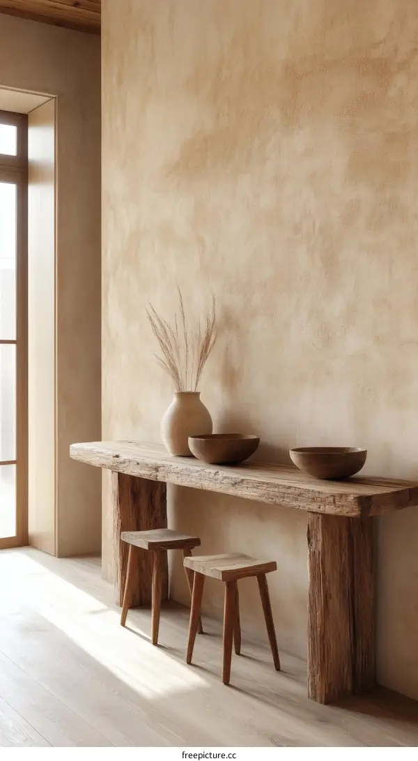 Rustic Wooden Bar and Beige Wall Interior Design