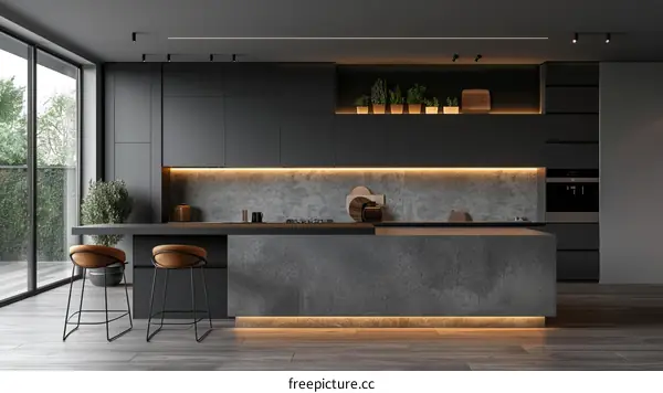 Modern minimalist dark kitchen interior design