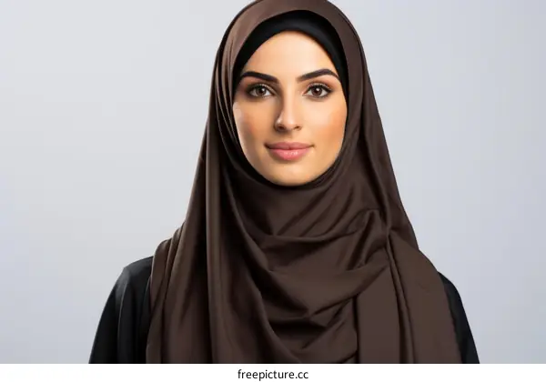 Portrait of a young woman wearing a brown hijab
