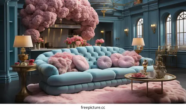 Blue and pink pastel surrealism living room