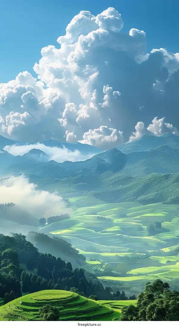 Stunning Mountain Landscape with Lush Green Terraces