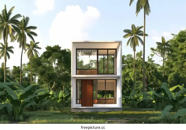 Small Modern Tropical House Design With Green Backyard