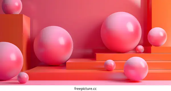 3D Pink Spheres on Orange Blocks