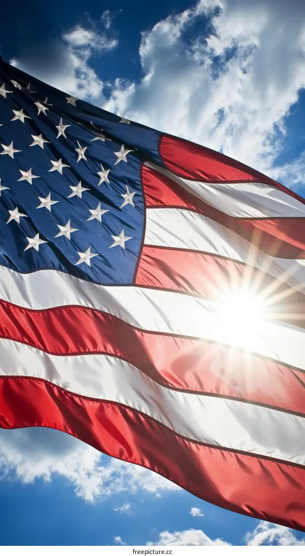 The American flag is waving in the wind