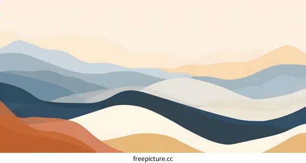 Abstract Mountain Range Landscape in Blue and Yellow Tones