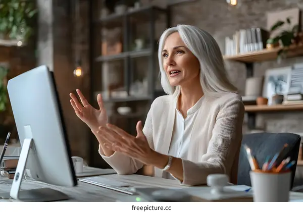 Mature Woman Talking During Video Call