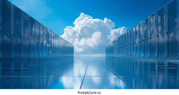 Cloud computing and data storage concept with futuristic server room