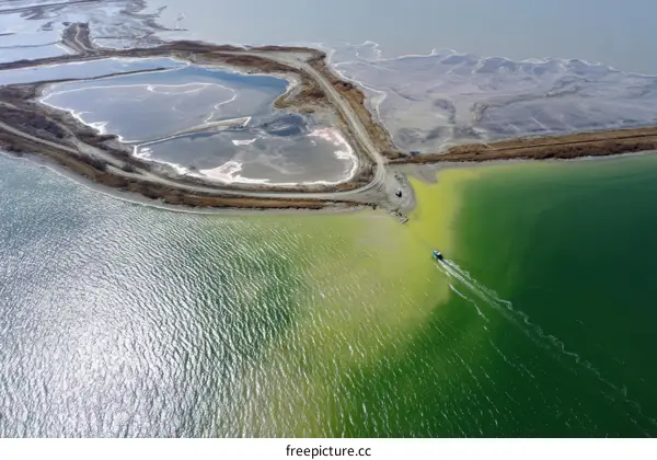 Aerial View of Salt Flats and Algae Blooms