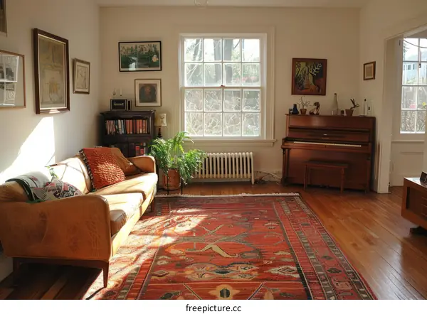 Vintage Persian Rug in Bright and Welcoming Living Room