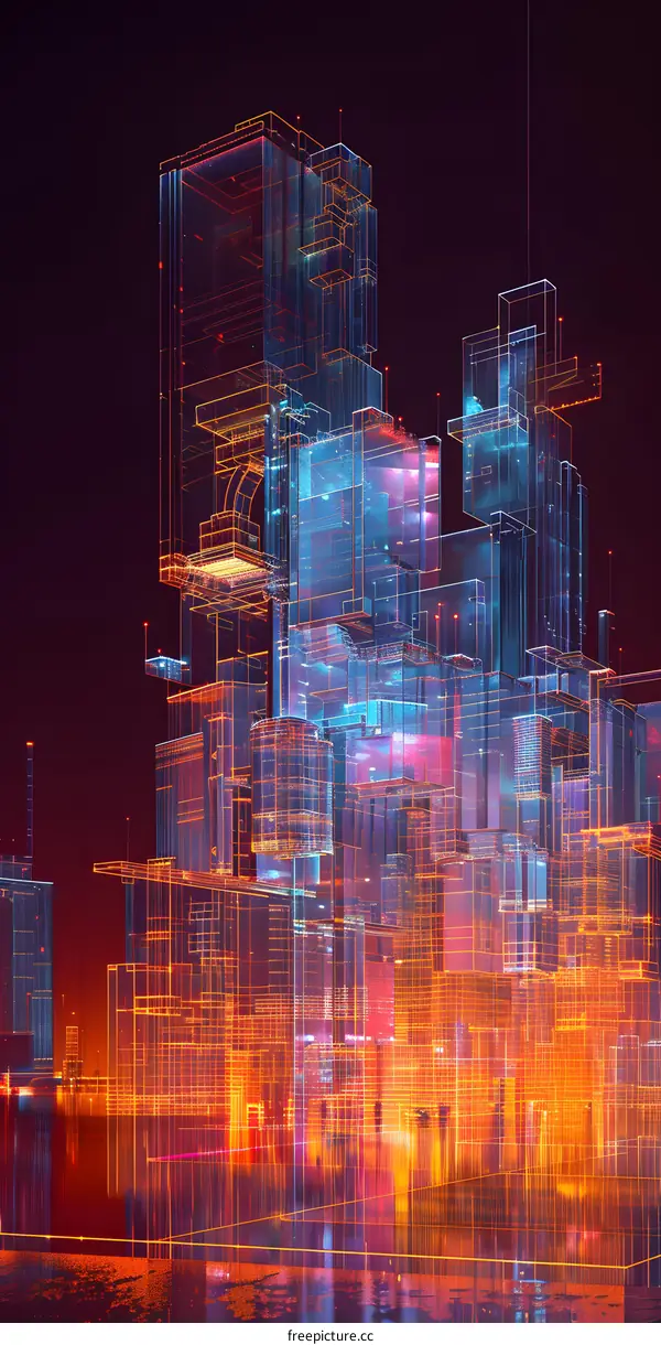 Abstract Cityscape with Neon Lights