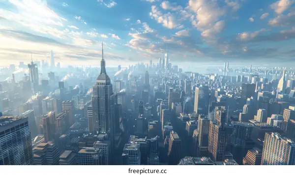 New York City Skyline with Icons at Sunset