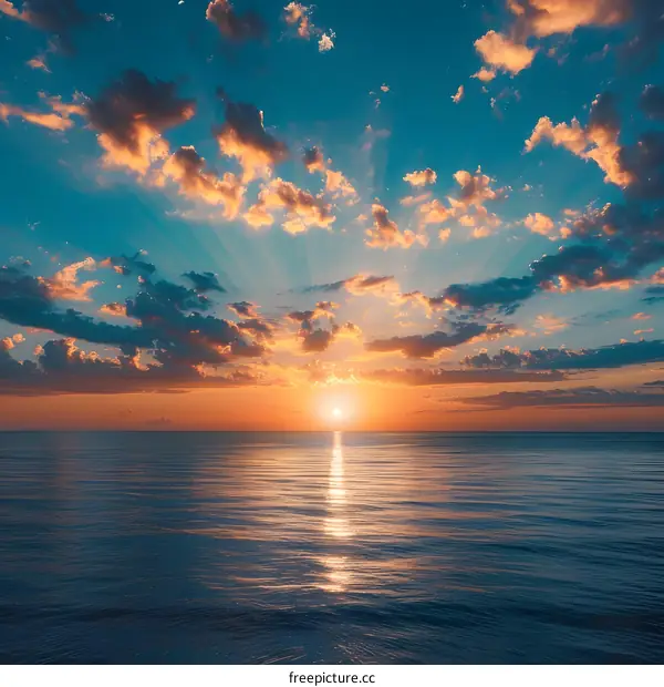 Beautiful sunset over the ocean with colorful clouds