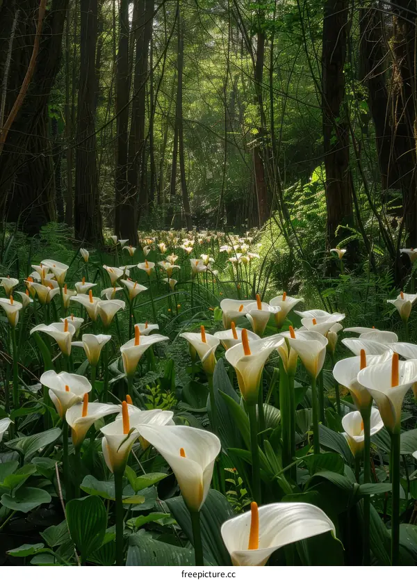 Calla Lilies Sprouting in the Forest