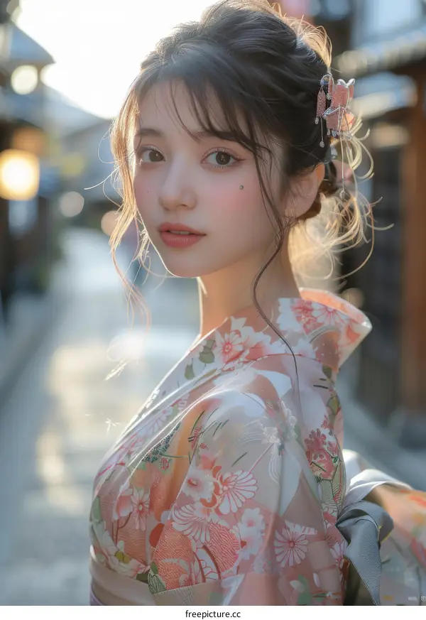 Asian Woman in Traditional Japanese Kimono