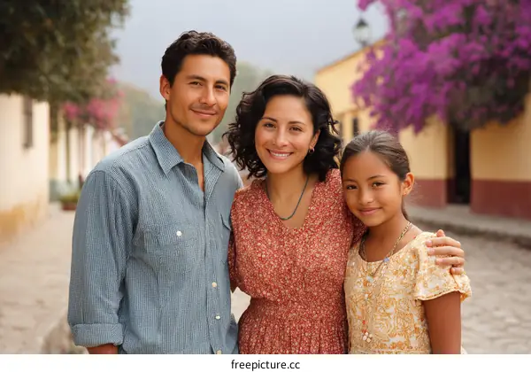 Latin American Family Portrait in a Town Square