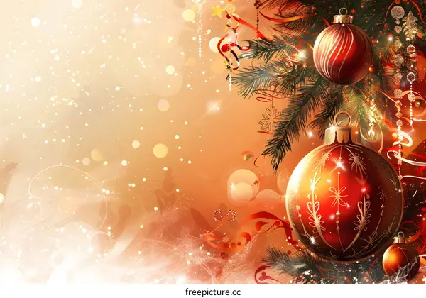 Christmas background with red and gold ornaments