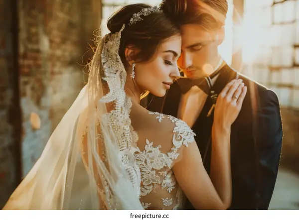 The bride and groom share a tender moment during their wedding ceremony