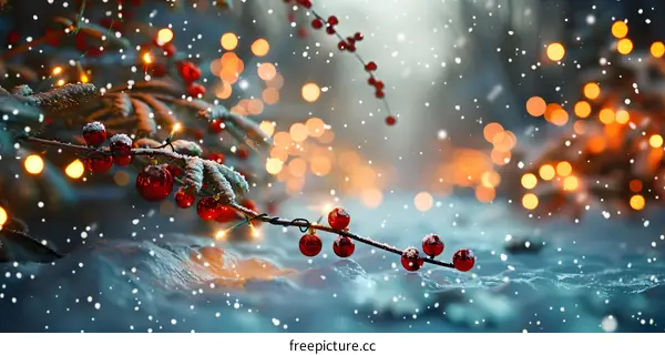 Christmas red ornaments and lights