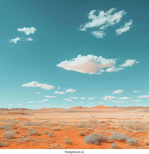 Arid desert landscape with blue sky and clouds