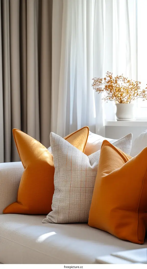 Cozy Living Room with Warm Orange Pillows