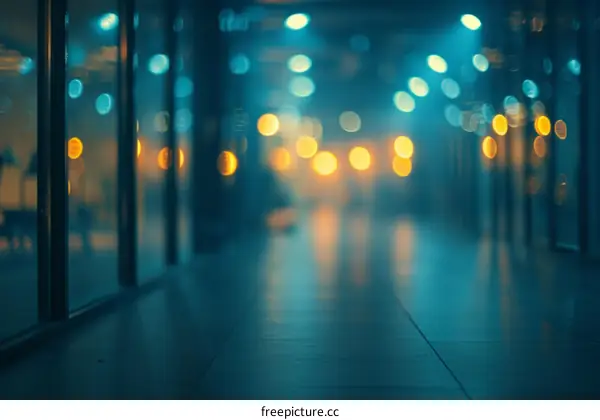 Abstract blurred background with bright blurred lights and reflections