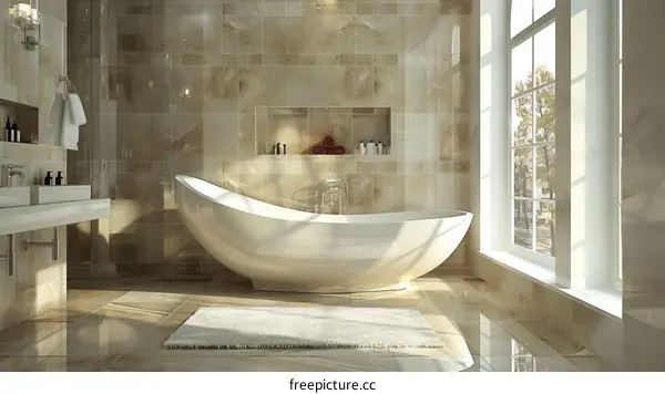 Modern Bathroom with Bathtub and Ceramic Tiles