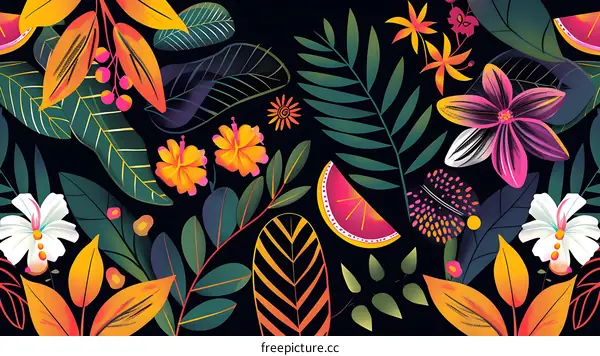 Tropical Floral Seamless Pattern with Vibrant Colors