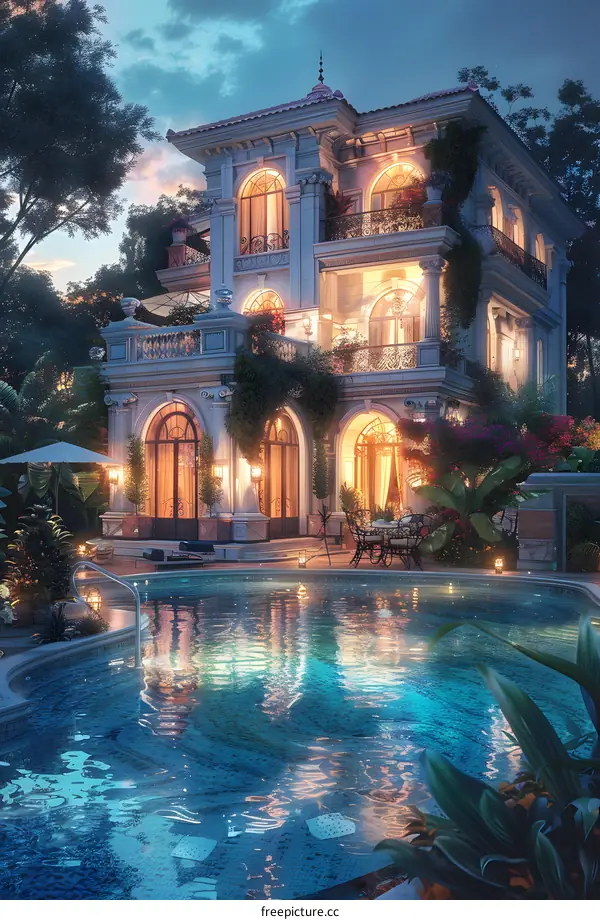 Luxury Villa with Pool at Night