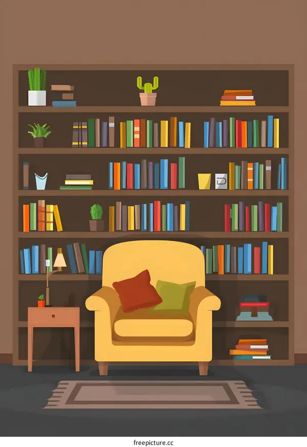 Cozy Reading Nook With Bookshelf And Armchair