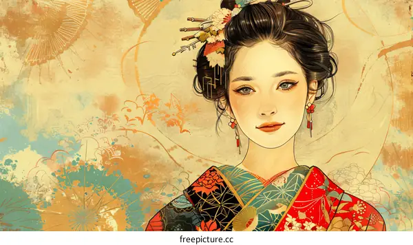 Japanese Woman in Kimono Illustration
