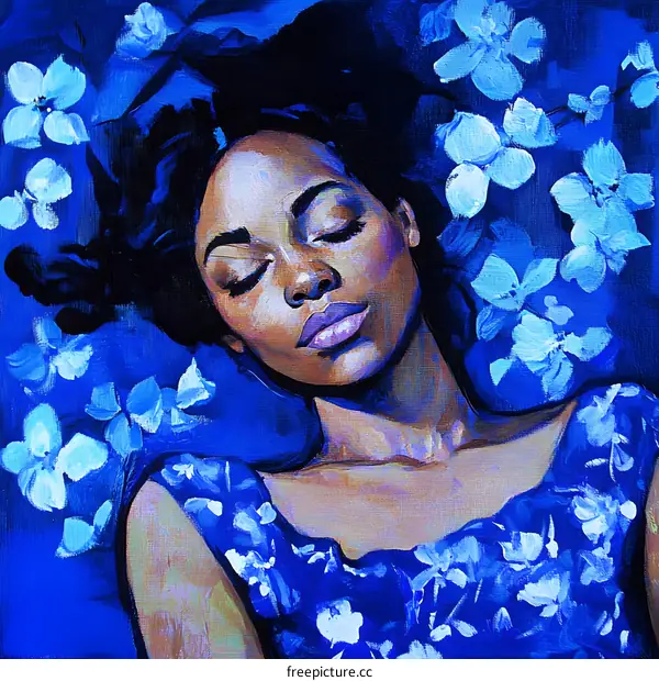 Sleeping Beauty Painting Illustration of Woman with Closed Eyes