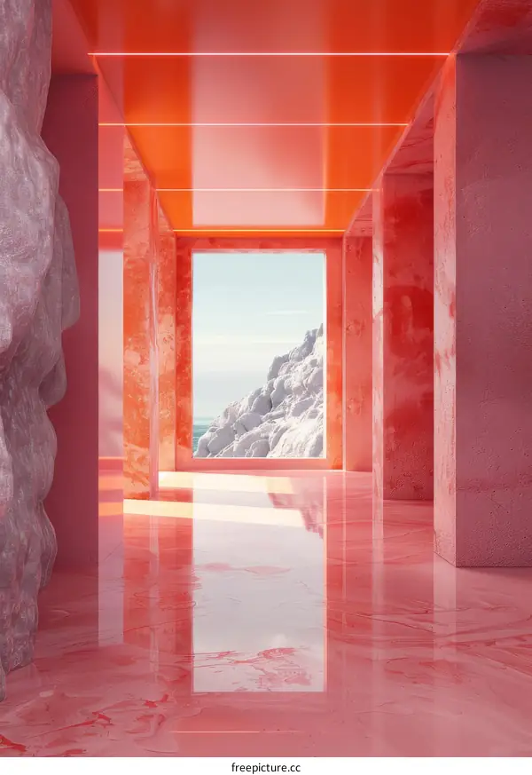 Pink Surreal Space with a Large Window