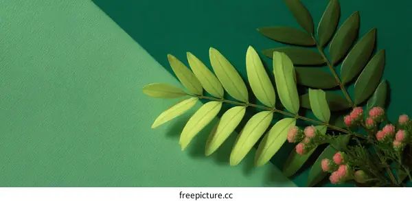 Green Leaves and Pink Flowers Minimalist Design