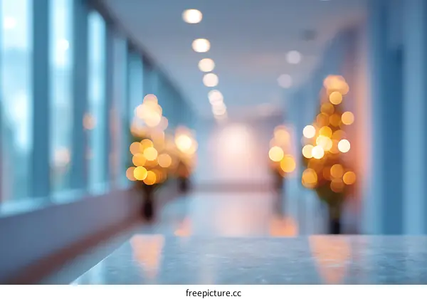 Blurred Office Corridor with Festive Decor