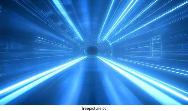 Abstract Futuristic Blue Light Tunnel