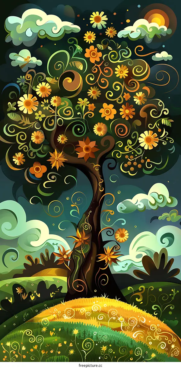 Abstract Artistic Illustration Of Flower Tree