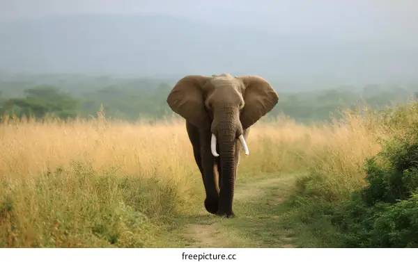 African Elephant in Savanna Landscape