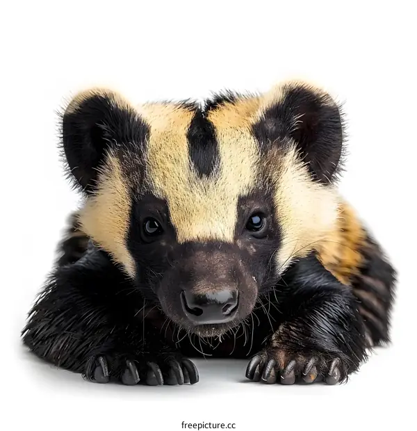 Portrait of a Honey Badger Cub on White Background
