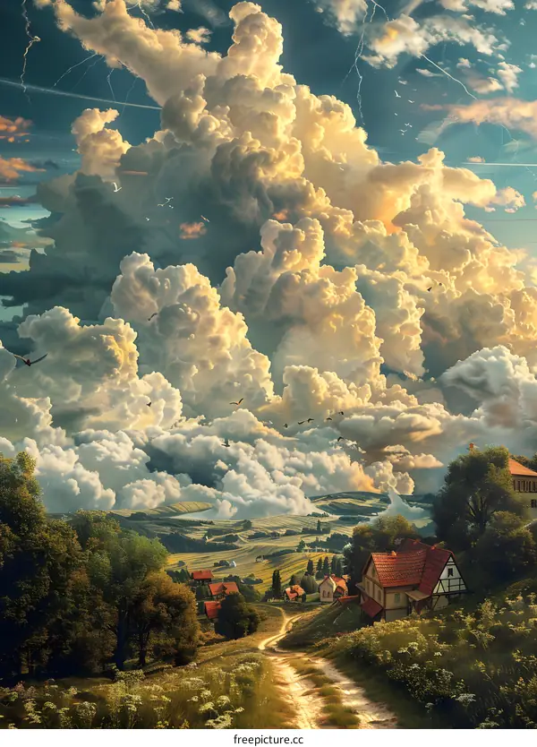 Storm clouds over a small town